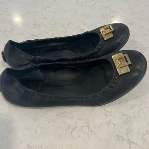 Tory Burch Black Ballet Flats - Gold Hardware - Size 8